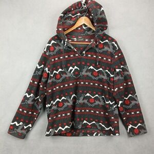 Lavon Fleece Hoodie Womens Large Multicolor Reindeer Print Soft Cozy V Neck